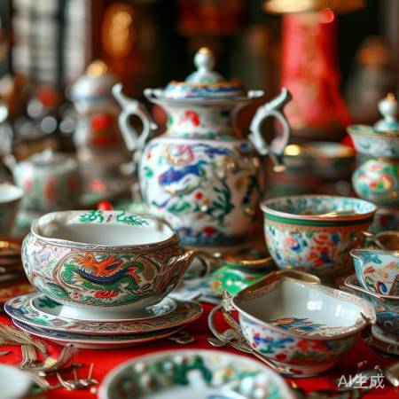 中国风餐具，龙凤福寿