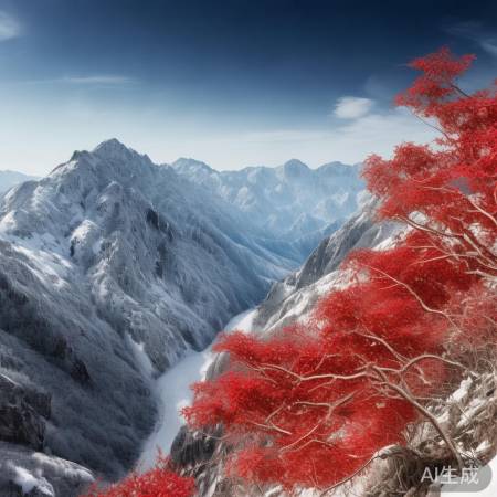 秦岭半山红叶雪景